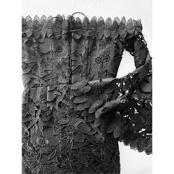 NICHOLAS Botanical Off Shoulder Midi Lace Bell Sleeve Dress - Picture 9 of 9